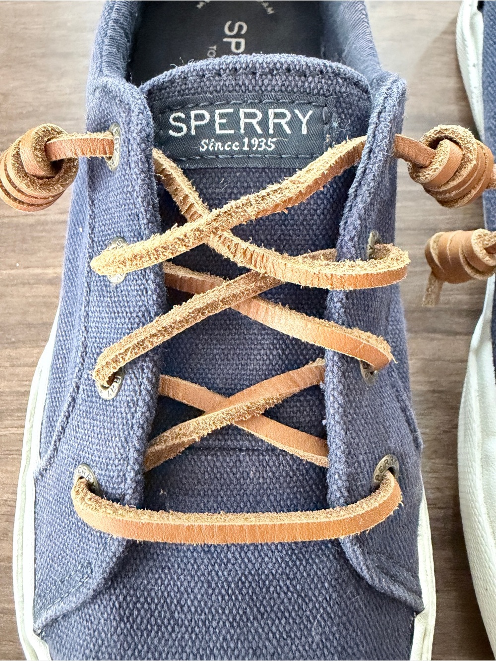 SPERRY TOPSIDERS - Navy Canvas Boat Shoes with Leather Laces